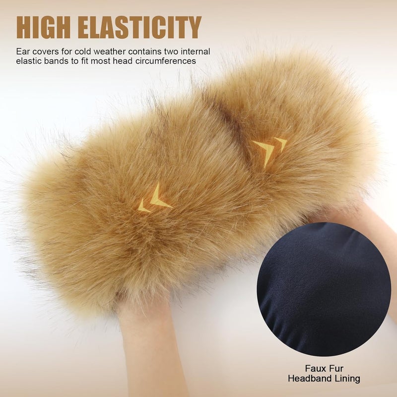 RANOME Faux Fur Headband for Women Elastic Fuzzy Thick Earmuffs Winter Headwrap Ear Muffs Furry Ear Warmers Cold Weather (Brown 1) - Image 3